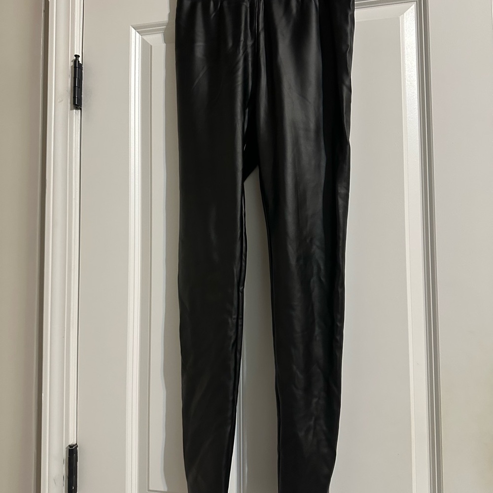 Black Faux fleece lined Leather Leggings
